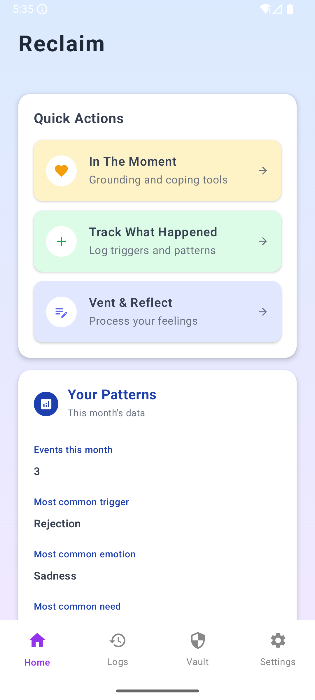 Home Dashboard - Progress overview and quick stats